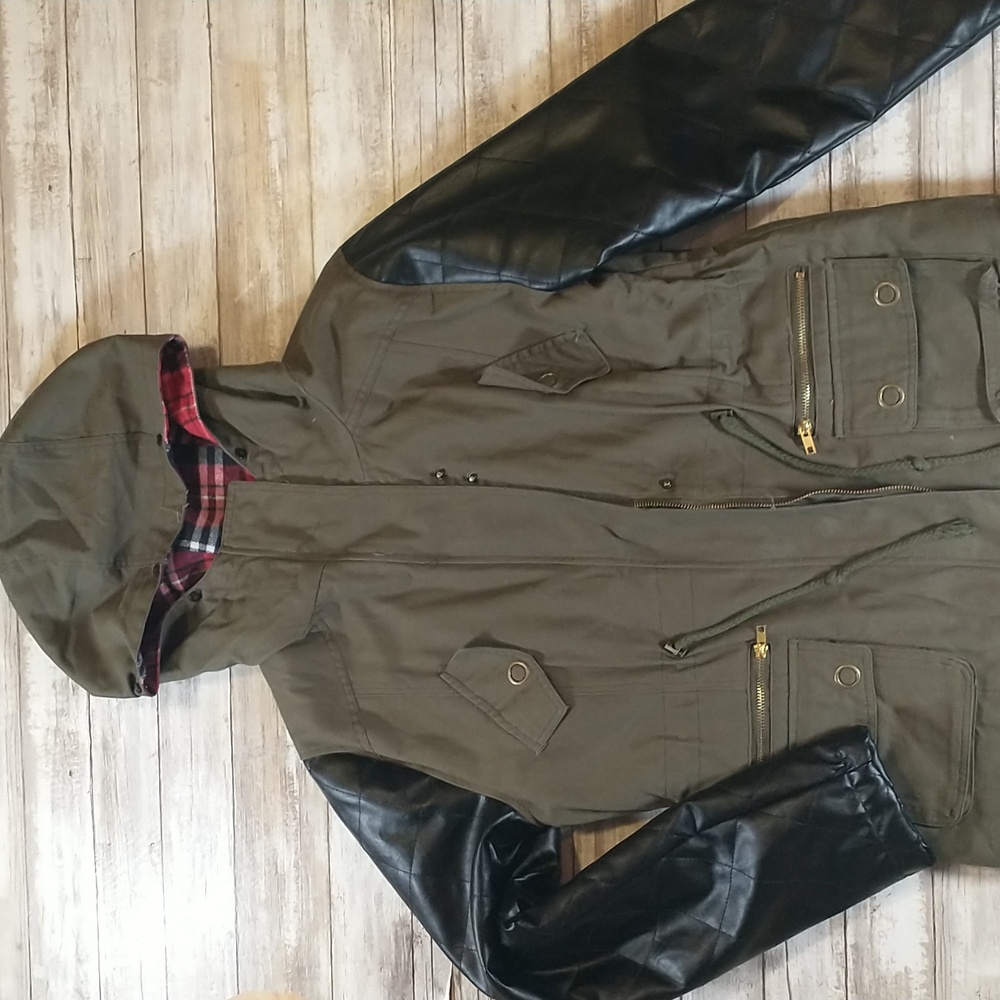 Buckle Medium Anorak Olive Leather Jacket Plaid Coat
